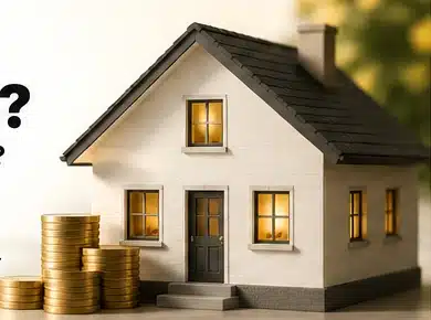 House and coins illustrating how a lifetime mortgage can release money from a property