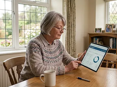 Retired couple planning income and drawdown withdrawals from property wealth.