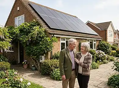 Solar panels installed on the roof of a detached UK home.