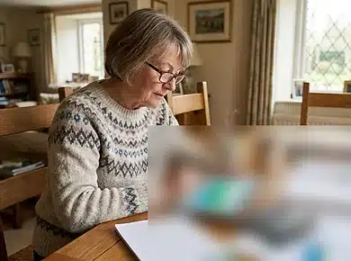 Older couple reviewing a graph showing a lifetime mortgage balance increasing over time.