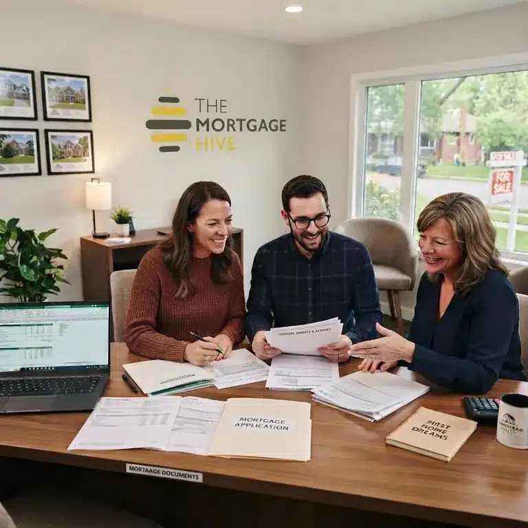 A couple talking through their self-employed income with an adviser