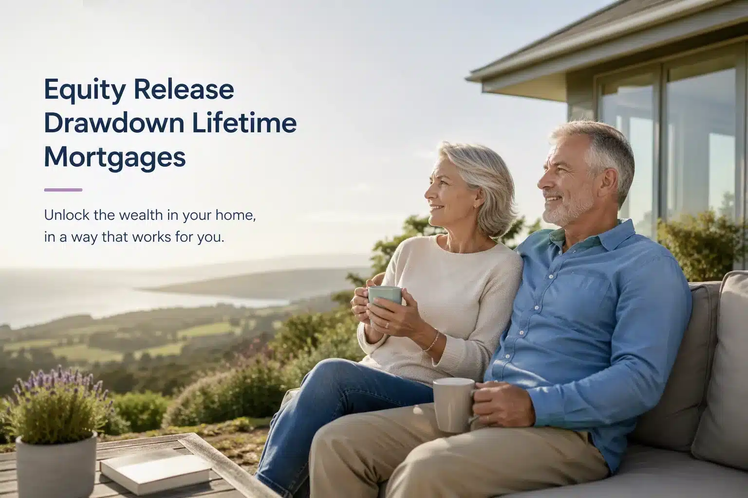Older couple relaxing at home while considering a drawdown lifetime mortgage