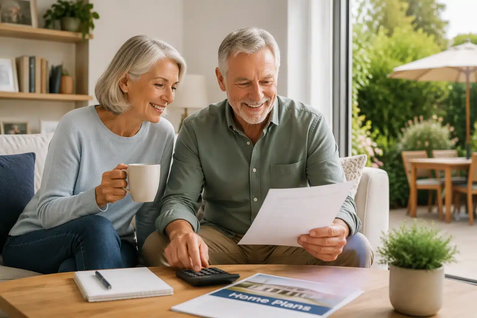 Older couple comparing lump sum lifetime mortgage options at home